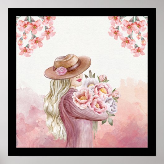 witte, roze waterverf  Dame Floral schoonheid Poster (Voorkant)