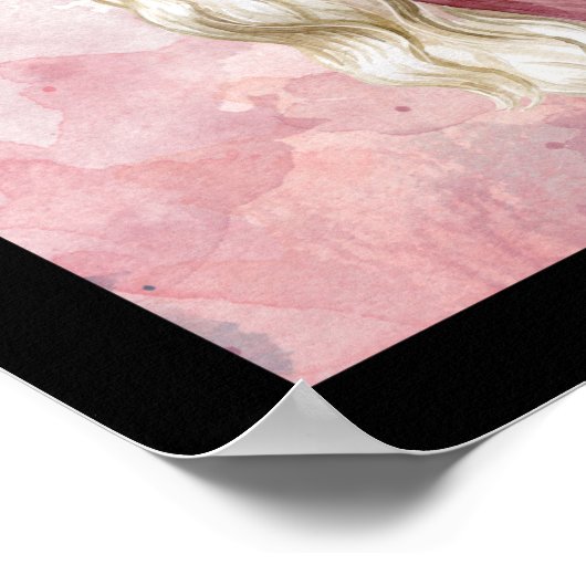 witte, roze waterverf  Dame Floral schoonheid Poster (Hoek)