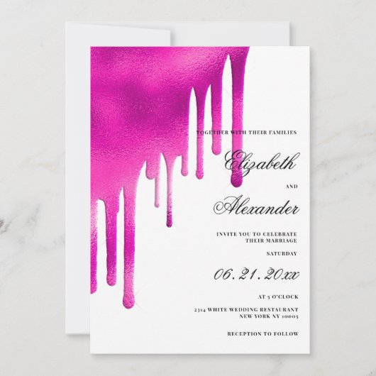 Witte, roze waterverf gradiënt druipt bruiloft kaart (Voorkant)