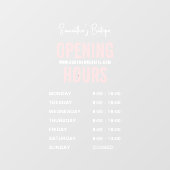 Witte & Roze Zakelijke Openingstijden Modern Raamsticker (Vel)