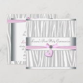 Witte Roze Zebra Hart Roze Kruis Eerste Communie Kaart (Voorkant / Achterkant)