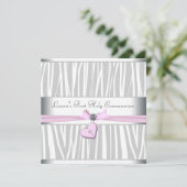Witte Roze Zebra Hart Roze Kruis Eerste Communie Kaart (Staand voorkant)