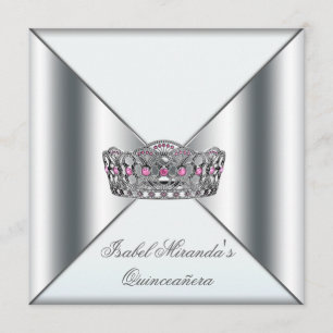 Witte Roze Zilveren Tiara Quinceanera 15e Feestje Kaart