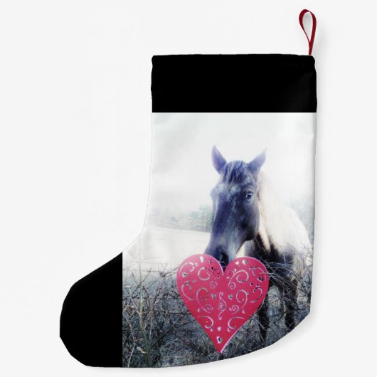 witte roze zwart / paard & hart kerstpaard kleine kerstsok (Achterkant)