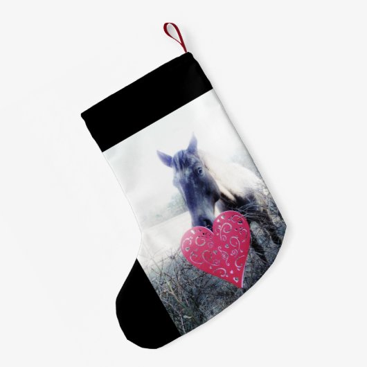 witte roze zwart / paard & hart kerstpaard kleine kerstsok (Achterkant (Hangend))