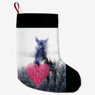 witte roze zwart / paard & hart kerstpaard kleine kerstsok