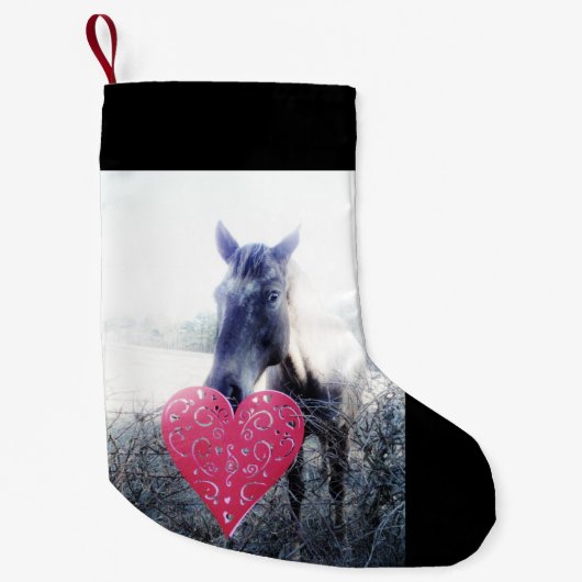 witte roze zwart / paard & hart kerstpaard kleine kerstsok (Voorkant)