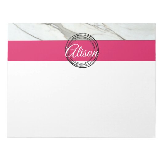 Witte roze zwarte cirkels, persoonlijke naam notitieblok (Voorkant)