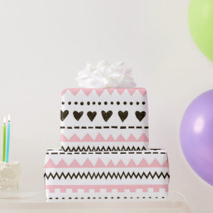 Witte roze zwarte harten Patroon Verpakkingspapier Cadeaupapier
