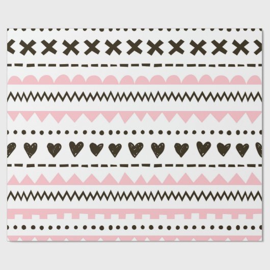 Witte roze zwarte harten Patroonverlooppapier Cadeaupapier (Vlak)