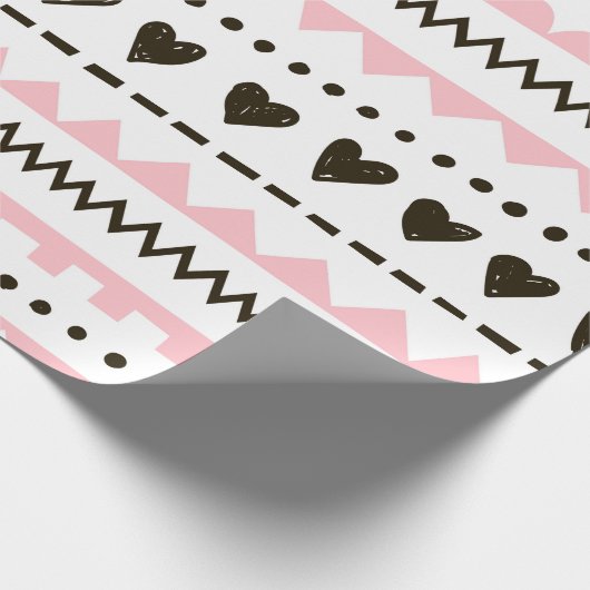 Witte roze zwarte harten Patroonverlooppapier Cadeaupapier (Hoek)