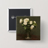 Witte rozen, 1875 (olie op doek) vierkante button 5,1 cm (Voorkant /achterkant)
