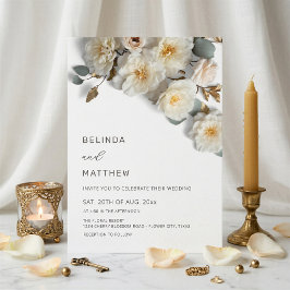 Witte Rozen 3D Bloemen Elegante Witte Bruiloft Kaart