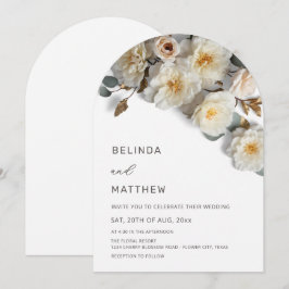 Witte Rozen 3D Bloemen Moderne Boog Bruiloft Kaart