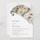 Witte Rozen 3D Bloemen Moderne Boog Bruiloft Kaart (Voorkant)