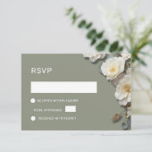 Witte rozen 3D bloemen RSVP Kaartje (Staand voorkant)