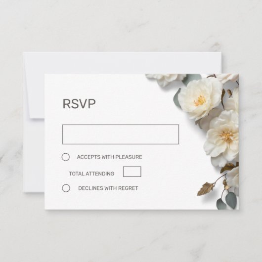 Witte Rozen 3D Bloemen RSVP Kaartje (Voorkant)