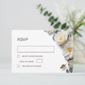 Witte Rozen 3D Bloemen RSVP Kaartje (Staand voorkant)