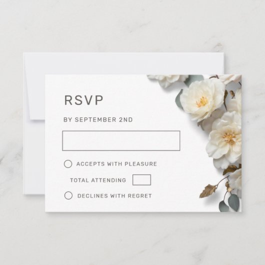 Witte Rozen 3D Bloemen RSVP Kaartje (Voorkant)