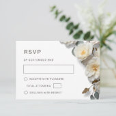 Witte Rozen 3D Bloemen RSVP Kaartje (Staand voorkant)