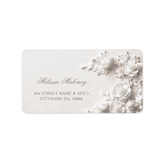 Witte Rozen 3D Bloemen |  Trouwen Etiket (Voorkant)