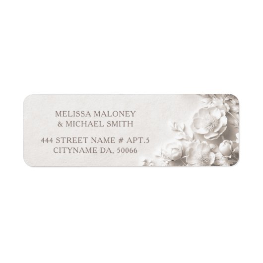 Witte Rozen 3D Bloemen | Trouwen Etiket (Voorkant)