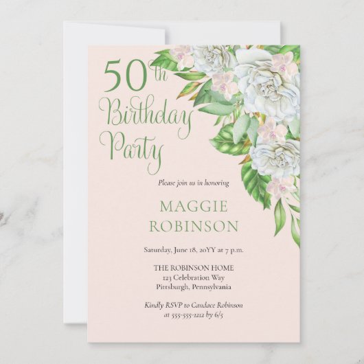 Witte rozen | 50e bruiloft van Orchideeën Kaart (Voorkant)