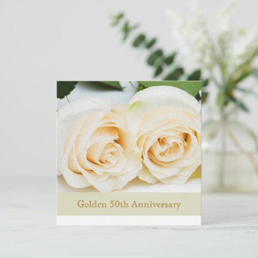 Witte rozen, 50e Jubileum voor bruiloft Kaart (Staand voorkant)