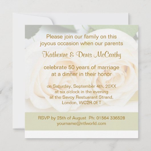 Witte rozen, 50e Jubileum voor bruiloft Kaart (Achterkant)