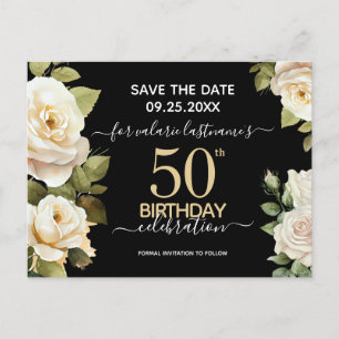 Witte Rozen 50e Verjaardag Save the Date Postkaart
