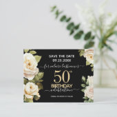 Witte Rozen 50e Verjaardag Save the Date Postkaart (Staand voorkant)
