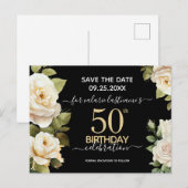 Witte Rozen 50e Verjaardag Save the Date Postkaart (Voorkant / Achterkant)