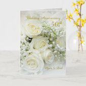 Witte rozen, 50ste huwelijksjubileum kaart (Gele Bloem)