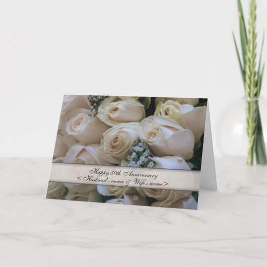 Witte Rozen <50th> Jubileum Kaart (Voorkant)