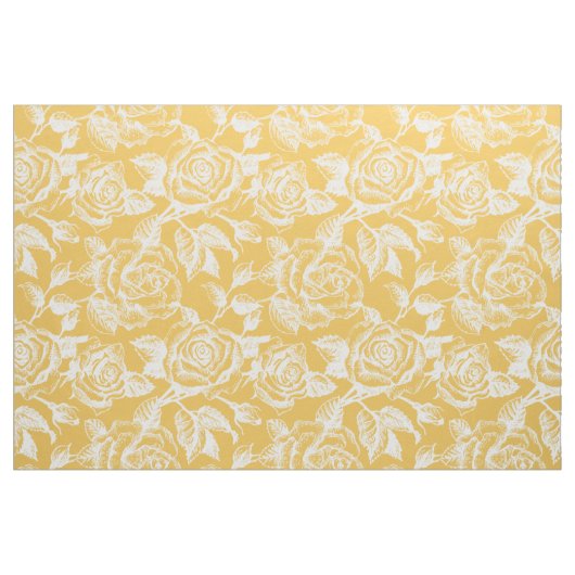 Witte Rozen aangepaste gele achtergrond Stof (Fat Quarter)