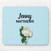  witte rozen aangepaste naam op blauw muismat (Voorkant)
