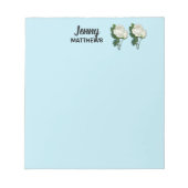 witte rozen aangepaste naam op blauw notitieblok (Voorkant)