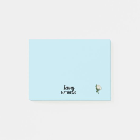  witte rozen aangepaste naam op blauw post-it® notes (Voorkant)
