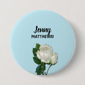 witte rozen aangepaste naam op blauw ronde button 7,6 cm (Voorkant)
