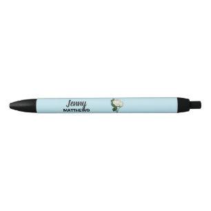  witte rozen aangepaste naam op blauw zwarte inkt pen