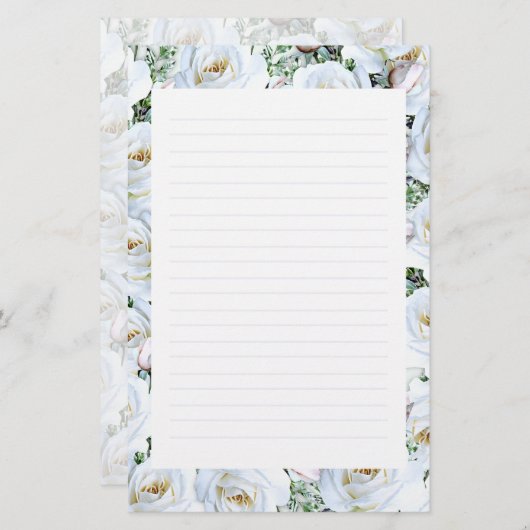 Witte rozen Achtergrond 1 Stationery Lined Briefpapier (Voorkant / Achterkant)