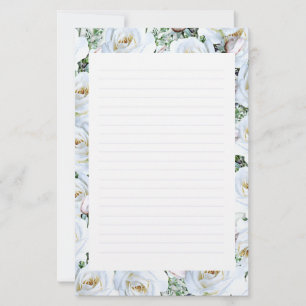 Witte rozen Achtergrond 1 Stationery Lined Briefpapier