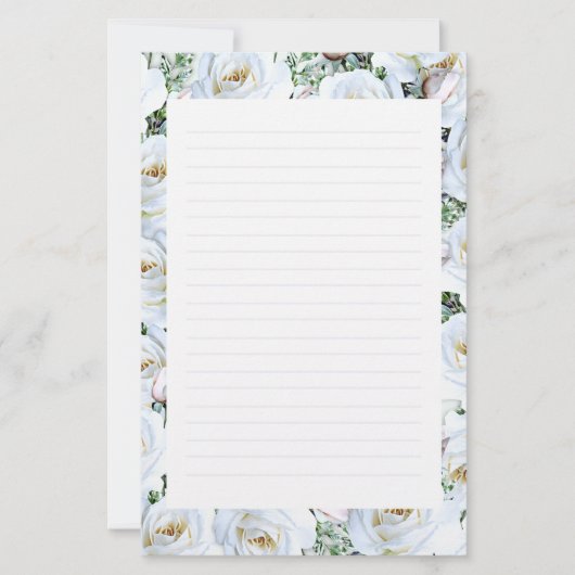 Witte rozen Achtergrond 1 Stationery Lined Briefpapier (Voorkant)