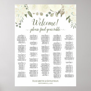 Witte Rozen Alfabetische Welkomst Zitplaats Chart Poster