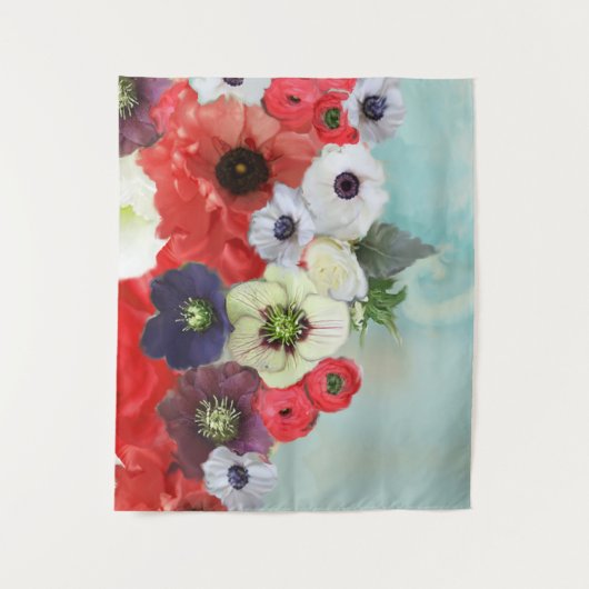 WITTE ROZEN , ANEMOONBLOEMEN , TEAL AQUA BLAUW WANDKLEED (Voorkant)