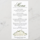 Witte Rozen Aquarel Bloemrijke Elegante Bruiloft Menu (Voorkant)