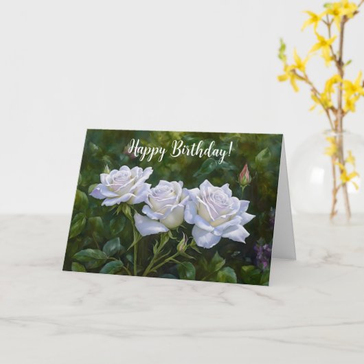 witte rozen Art Birthday Kaart (Gele Bloem)