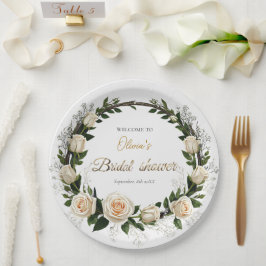 Witte Rozen & Baby’s Breath Favoren Papieren Bordje