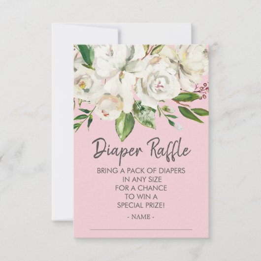 Witte Rozen Baby Shower Luier Raffel Ticket Kaart (Voorkant)