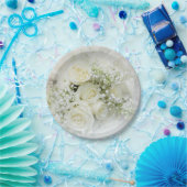 Witte rozen, babybloemen papieren bordje (Feest)